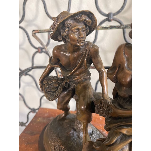 Romantic Bronze Figural Sculpture of Courting Couple on Bench For Sale - Image 11 of 11