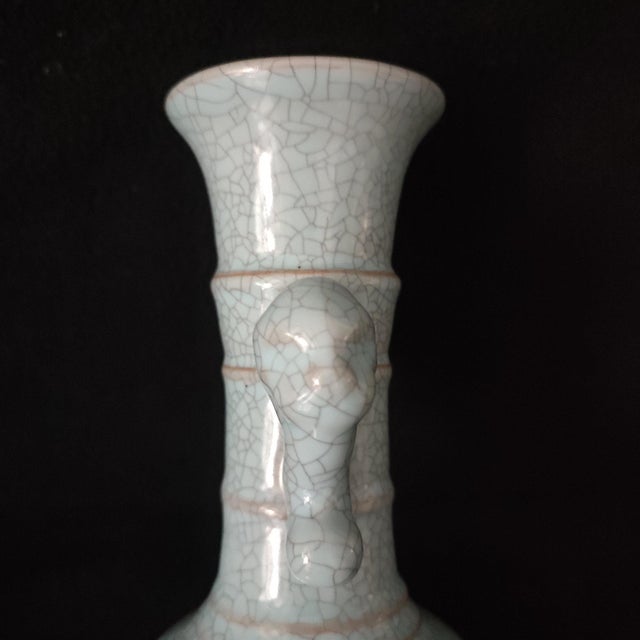 Chinese Ceramic Vase,Guan Ware Crackle Glaze Celadon Glaze Porcelain Double Ears Vase For Sale In Seattle - Image 6 of 10