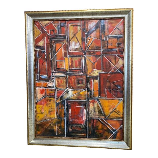 Acrylic on Canvas Abstract Signed Yjr 54.5" H "Les Fenêtres De Manhattan " Framed For Sale
