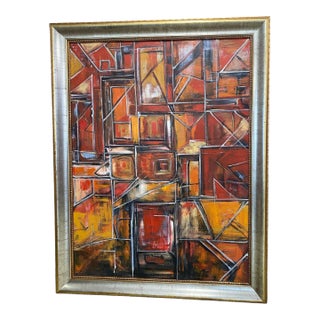 Acrylic on Canvas Abstract Signed Yjr 54.5" H "Les Fenêtres De Manhattan " in Vintage Frame For Sale