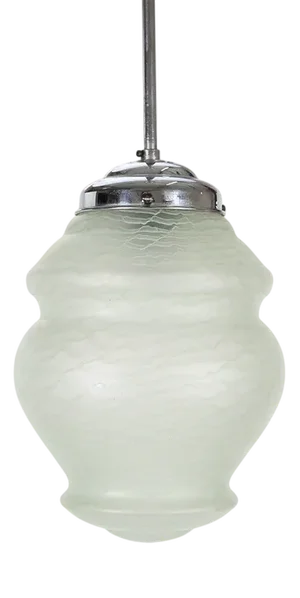 French Art Deco Pendant Lamp with Green Glass Shade, 1940