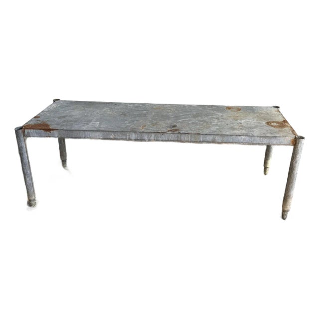 Antique American Industrial Steel Workman’s Coffee Table Bench For Sale