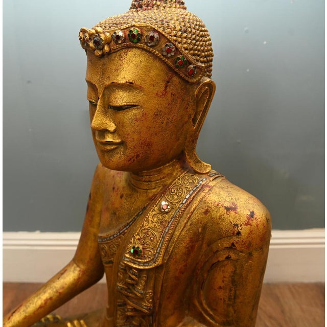 Burmese Artist, Buddhist Statue of Lotus Buddha, Gilt Sculpture For Sale - Image 10 of 11