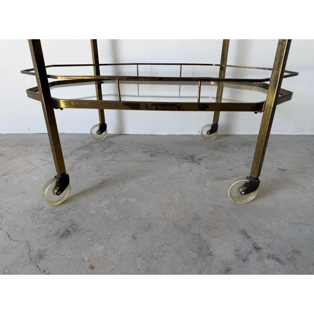 Metal Italian Hollywood Regency Two-Tier Brass & Glass Bar Cart For Sale - Image 7 of 12