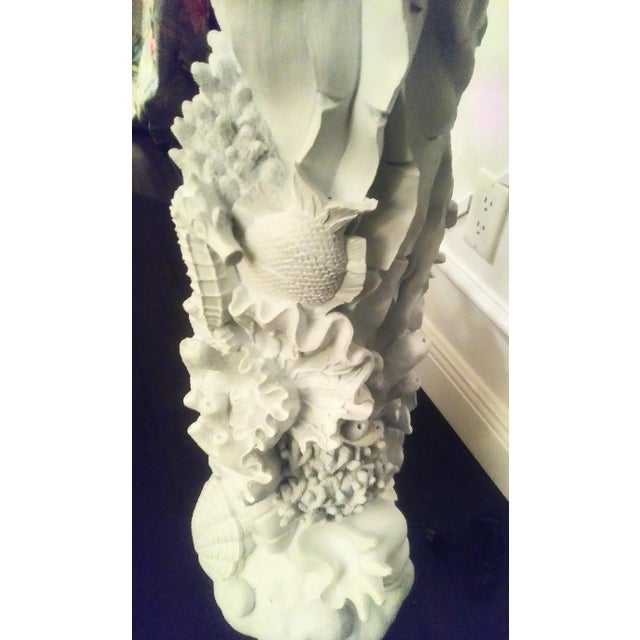 LargeCoastal Coral Seaside Clamshell Tall Floor Lamp W/Shade For Sale - Image 9 of 13