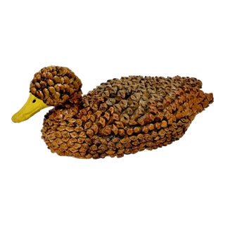 1950s Arts & Crafts Boho Chic Adirondack Pine Cone & Paper Mache’ Duck Figurine For Sale