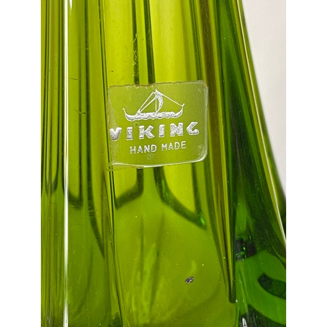 Glass Vintage Mid-Century Viking Glass Green Streched Vase With Sticker For Sale - Image 7 of 14