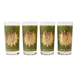 MCM Green and Gold Starburst Highball Tumblers - Set of 4 For Sale