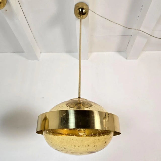 Mid-Century Modern Pair of Mid Century Modern Glass Pendant Lights 1970s For Sale - Image 3 of 14