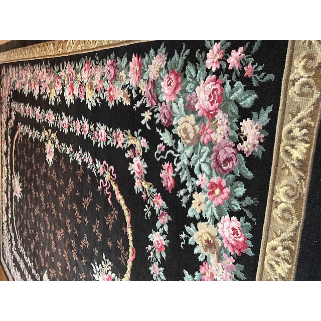 Textile Early 20th Century Savonerie Rug Decorated with Flower Garlands, 1890s For Sale - Image 7 of 17