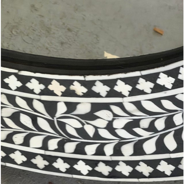 Aditya Handicrafts 32.75” Black & White Bone Inlay Floral Round Mirror, India, 2021 For Sale - Image 12 of 12