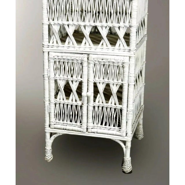 White Mid 20th Century Vintage White Painted Wicker Lift Top Storage Cupboard Cabinet For Sale - Image 8 of 12