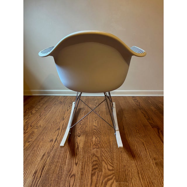 Herman Miller Eames Molded Plastic Arm Chair With Rocker Base and Fully Upholstered Shell For Sale - Image 4 of 6