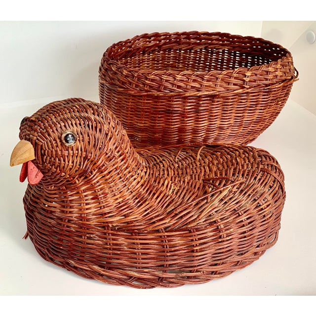 Vintage Woven Rattan Chicken Basket With Lid For Sale - Image 11 of 11