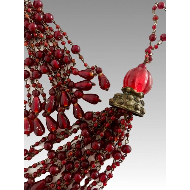 Metal Vintage Mughal Style Red Glass and Brass Work Indian Tassels, a Pair For Sale - Image 7 of 7
