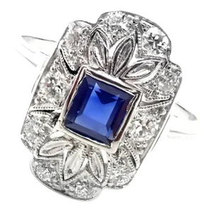 Vintage Tiffany & Co. Irid Platinum Diamond Sapphire Cocktail Ring, size 5