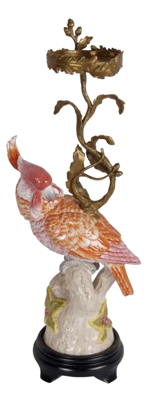Coral Colored Porcelain and Bronze Parrot Candlestick by Gand & C