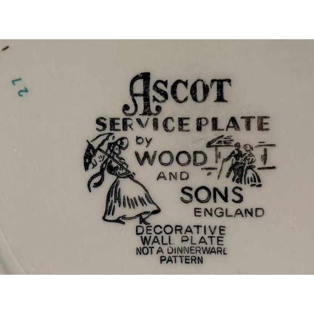 1950s 1950s English Green and Gold "Ascot" Decorative Plates by Wood and Sons, Set of 2 For Sale - Image 5 of 8