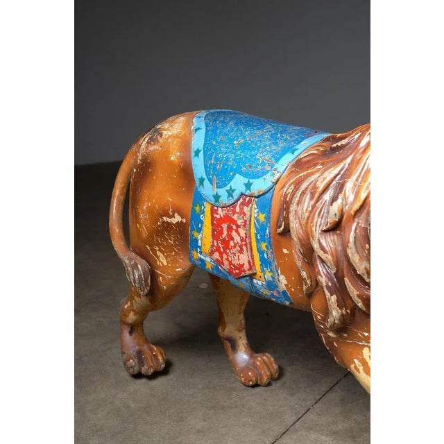 Wood Vintage Carved Wood Lion Carousel Figure, 1950s For Sale - Image 7 of 8