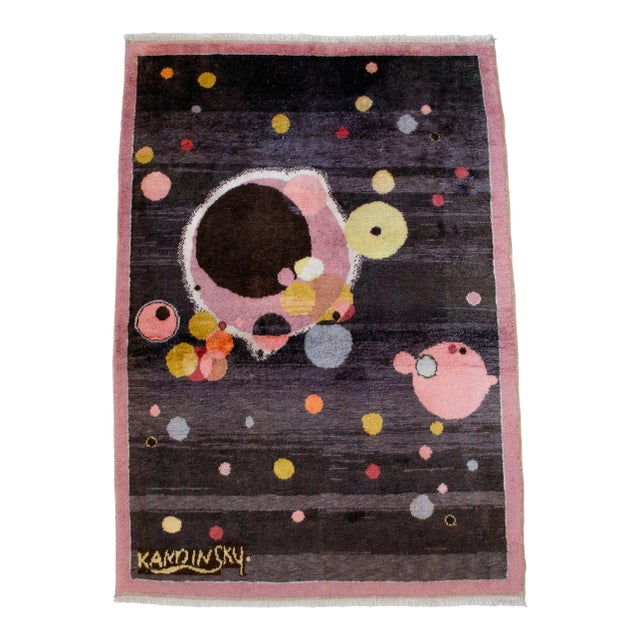 1980s Vintage Kandinsky Style Several Circles Hand Knotted Area Rug For Sale