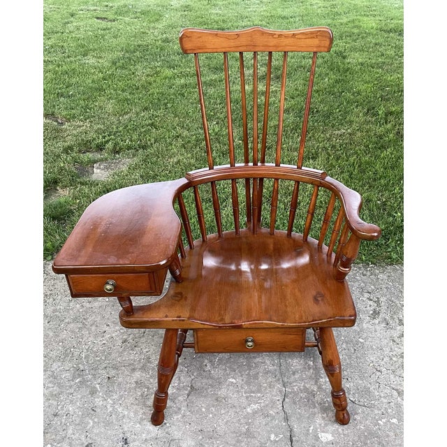 Brown Mid 20th Century Vintage Walnut Pennsylvania Windsor Writing Chair With Two Drawers For Sale - Image 8 of 18