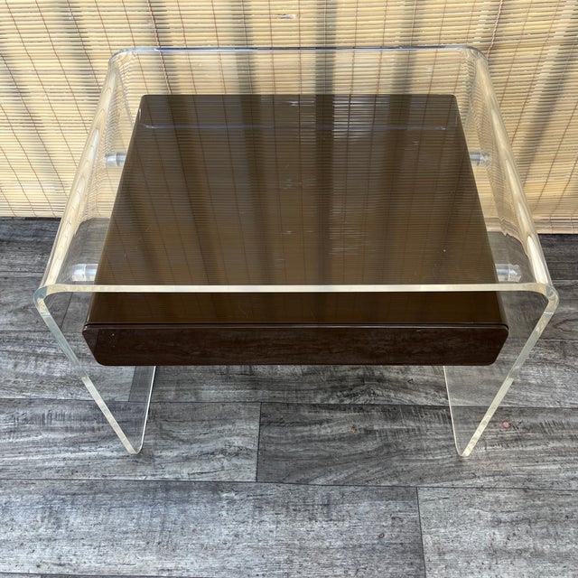Mid-Century Modern Mid Century Modern Waterfall Lucite Site Table With Floating Drawer. Circa 1970s. For Sale - Image 3 of 18