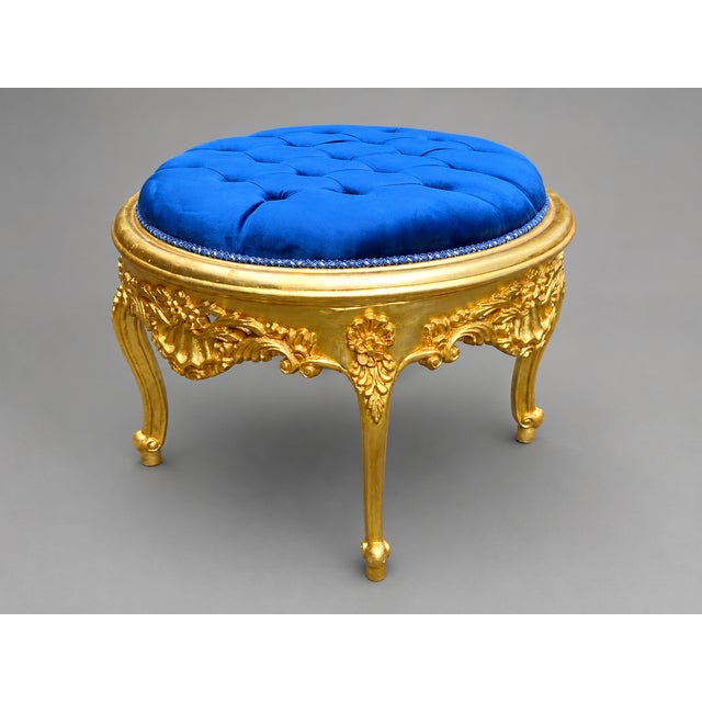 1980s 1980s Italian Rococo Gold Beech Blue Velvet Bench - 1 Pc For Sale - Image 5 of 12