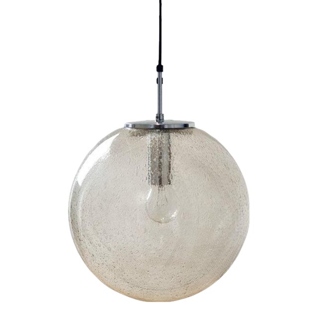 Mid-Century Bubbled Glass & Chrome Globe Pendant/Ceiling Light From Limburg, Germany, 1970s For Sale
