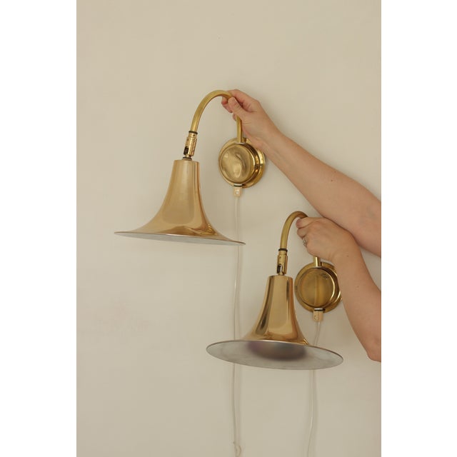 Vintage Trump Shape Lights in Brass by Börje Claes for Norlett Elit, 1960s, Set of 2 For Sale - Image 11 of 18
