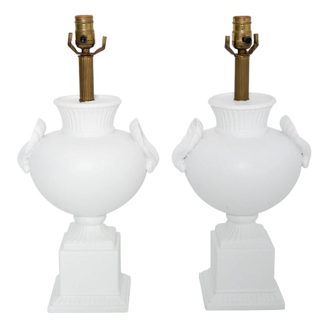 Pair Dorothy Draper style Bulbous Urn Lamps with Shell Detail For Sale