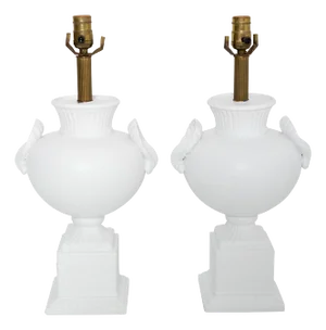 Pair Dorothy Draper style Bulbous Urn Lamps with Shell Detail