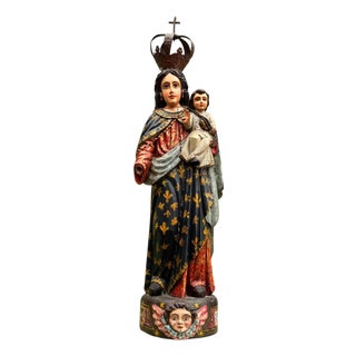 Virgin and Child in Polychrome Wood For Sale