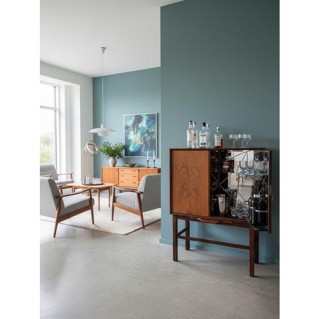 Danish Bar Cabinet in Santos Rosewood with Mirror Interior and Lighting, 1960s For Sale - Image 10 of 18