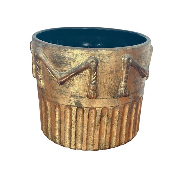 Mid-Century Modern Vintage 1970s Tromp l'Oeil Tasseled Gold Pottery Indoor/ Outdoor Planter -Made in Italy For Sale - Image 3 of 12