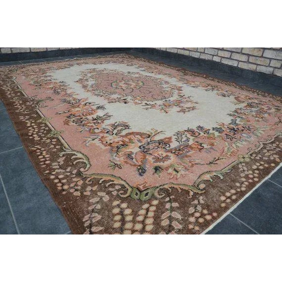 1960s 1960s Vintage Turkish Oushak Hand-Knotted Rug - 6′9″ × 9′10″ For Sale - Image 5 of 10