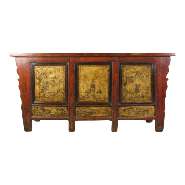 Hand Painted Antique Gansu Bedding Cabinet For Sale