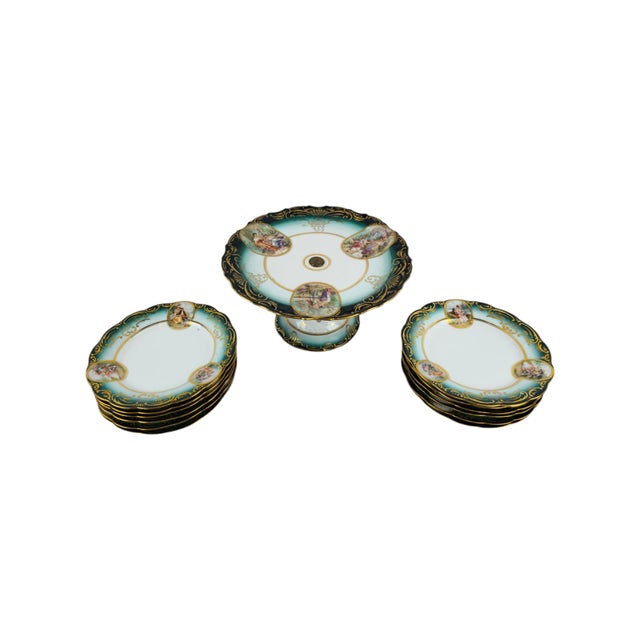 Viennese Jugendstil Cake Stand and Plates, Vienna, 1910s, Set of 13 For Sale - Image 4 of 11