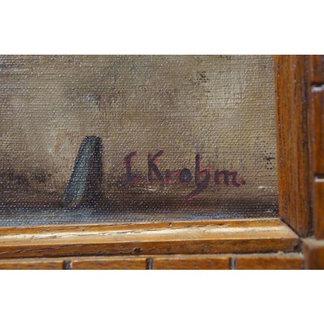 Wood Vintage I. Krohm Schloss Euerburg German Castle Oil Painting on Canvas 21" For Sale - Image 7 of 11