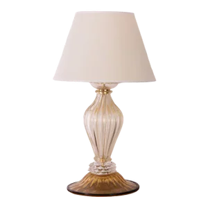 Large Murano Blown Glass Table Lamps with Gold and Amber Color with Lampshade
