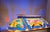 Verified RAM Game Room CF-50 “BILLIARDS” stained-glass pool table light in an uncommon blue/cream colorway. This is not...
