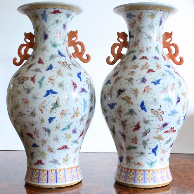 In an unusual polychrome palette, these substantial vases carry on a long tradition of the “thousand butterfly” pattern,...