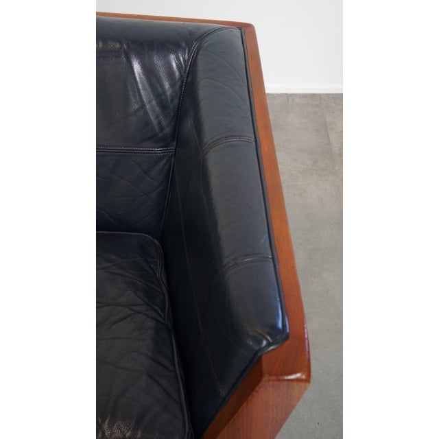 Blue Art Deco Sofa with Woodwork and Dark Blue Cowhide For Sale - Image 8 of 18