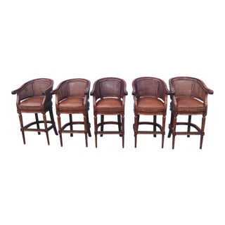 1980s Set of 5 Cane High Chair Barstools For Sale