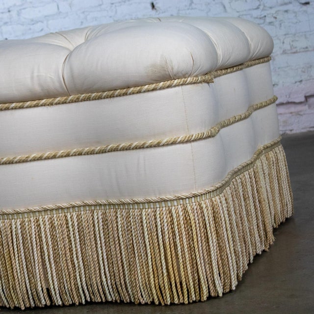 Ecru Late 20th Century Traditional Large Ottoman Ecru Upholstered Pillow Top With Bullion Fringe For Sale - Image 8 of 18