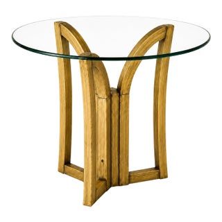 Vintage Postmodern Sculptural Sunlit Brass Tripod Side Table With Glass Top For Sale