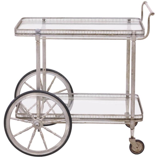1950s French Silver-Tone Metal Service Trolley/ Bar Cart For Sale - Image 4 of 5