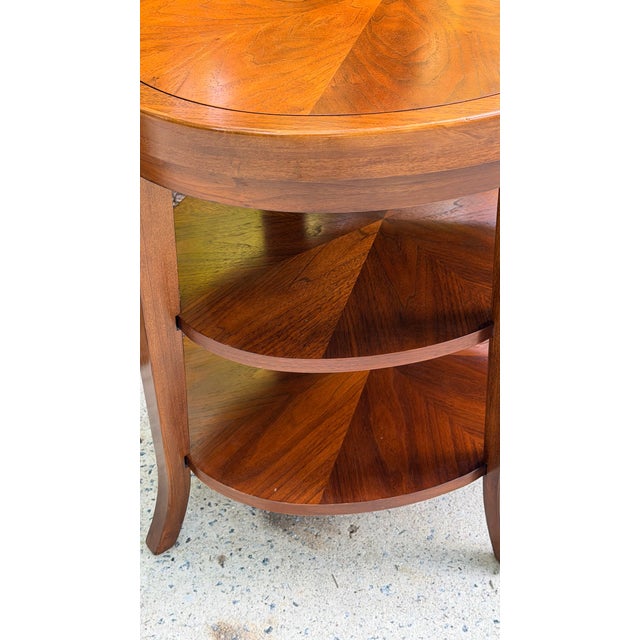 Vintage Walnut Two-Tiered End Tables, Side Tables With Starburst Veneer Top - Pair For Sale - Image 9 of 12