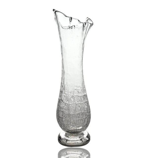1990s Hand Blown Studio Art Glass Sprung Crackle Vase - Clear and Signed "G" 1993 For Sale - Image 5 of 11