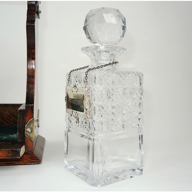 Oak Tantalus With Crystal Decanter Set With Sterling Silver Labels