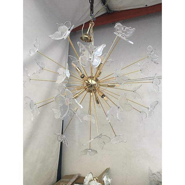 Gold Murano Glass Sputnik Chandelier in Gold 24 Karat and Clear Butterfly by Simoeng For Sale - Image 8 of 9